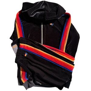 Aviator Nation SET Velour black five stripe hoodie and jogger S/XS